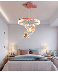 Butterfly Crystal Ring Pendant Light with Rose Gold Butterfly Accents