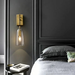 Gold Brass Bell Glass Pendant Light Fixture with Clear Shade