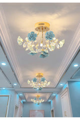 Gold Multi-Arm Ceramic Rose Ceiling Light