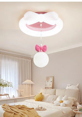 White Pink Bow Ceiling Light Flush Mount Children's Room Light