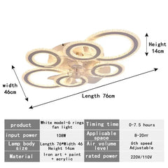 Ceiling fan light with dimensions and specifications on a white background