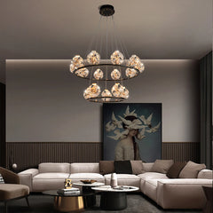 Gold Crystal Orb Linear Pendant Light with Oval Frame