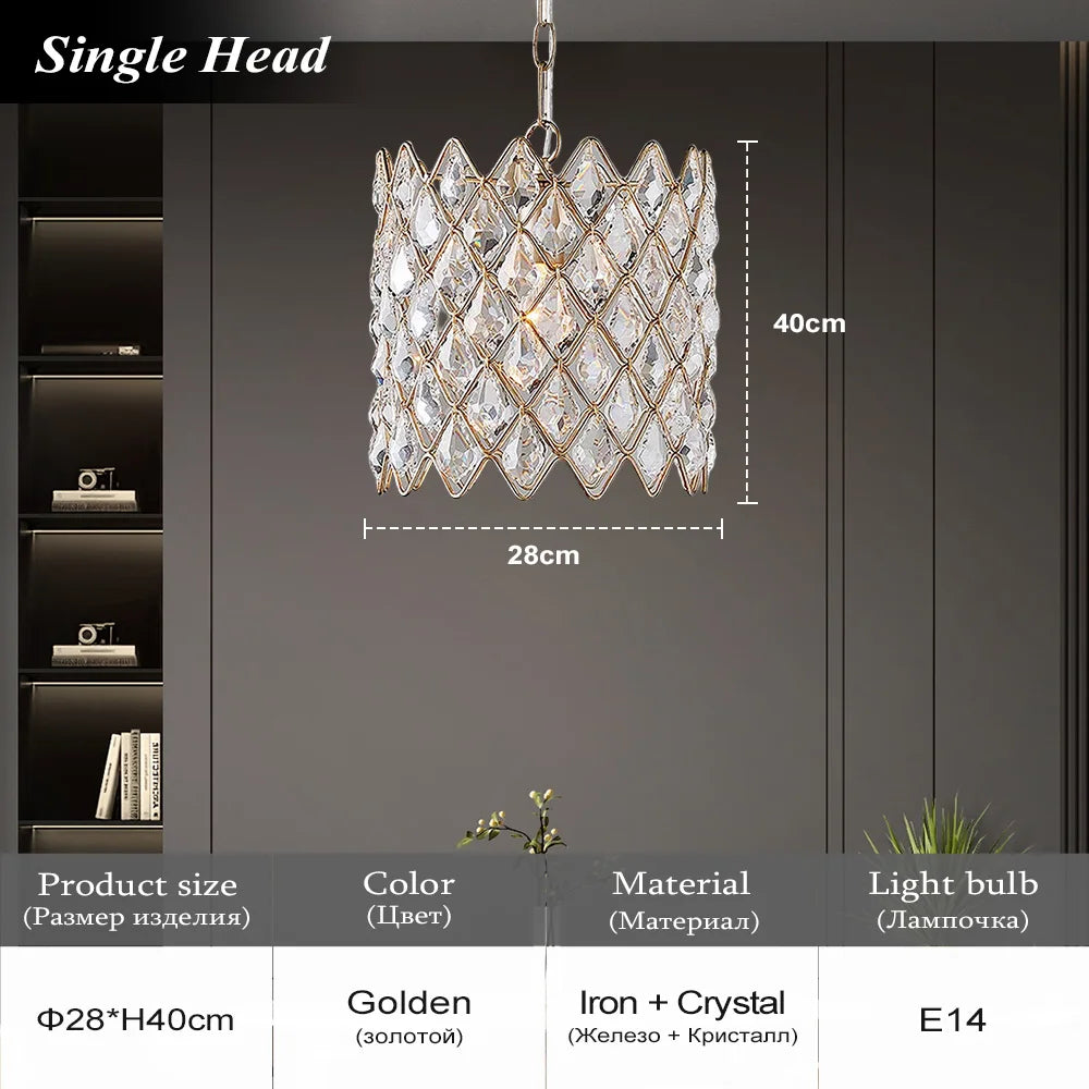 Chandelier with dimensions and product details on a dark background