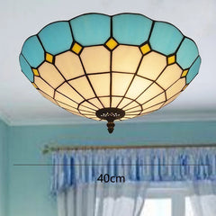 Blue Stained Glass Scalloped Semi-Flush Ceiling Light