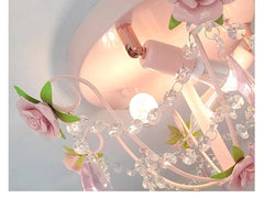 Pink Rose Ceramic Semi-Flush Ceiling Light Crystal Accents