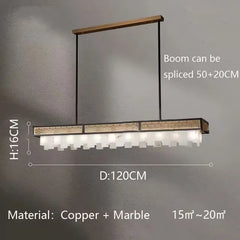 Chandelier with dimensions and material details on a gray background