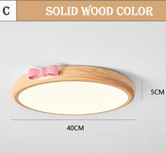 Round Wood Color Flush Mount Light with Pink Bow