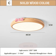 Wood Flush Mount Pink Bow Ceiling Light for Children's Room