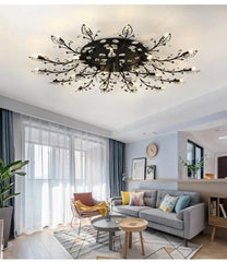 Gold Crystal Leaf Semi-Flush Mount Light with Branch Accents