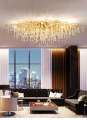 Gold Branch Crystal Droplet Chandelier Light with Metal Frame