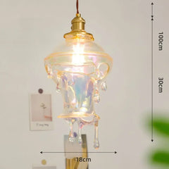 Glass Droplet Pendant Light - Rainbow Swirl - Art Deco Style