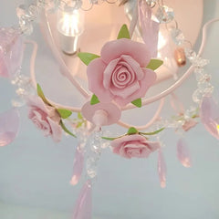 Pink Rose Ceramic Semi-Flush Ceiling Light Crystal Accents