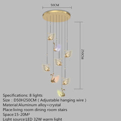 Chandelier with dimensions and specifications on a gray background