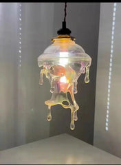 Glass Droplet Pendant Light - Rainbow Swirl - Art Deco Style