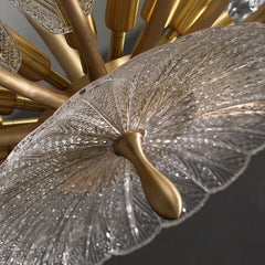 Gold Leaf Floral Chandelier with Clear Glass Petals