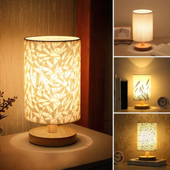 Fabric Drum Shade Table Lamp Natural Wood Base Wheat Stalk Design