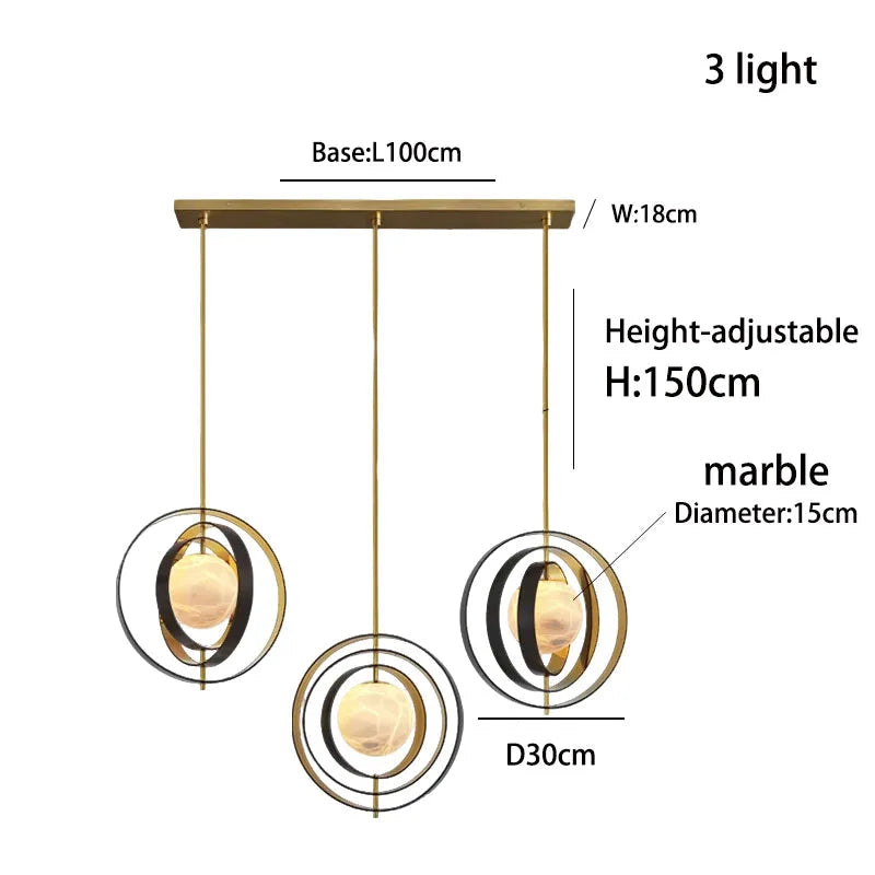 Pendant light with dimensions and features labeled