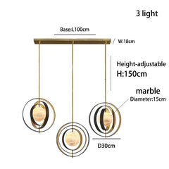 Pendant light with dimensions and features labeled