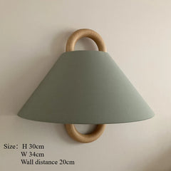 Pleated Fabric Cone Wall Sconce with Natural Wood Hoop Accents