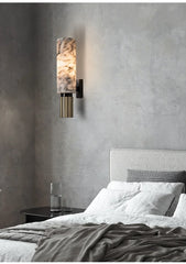 Marble and Gold Reeded Cylinder Wall Sconce, Modern Accent Lighting