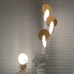 Polished Steel Geometric Pendant Light Fixture Floral Stems Glass