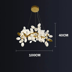 Chandelier with dimensions on a dark background