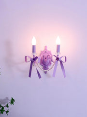 Purple Bow Pearl Accents Candle Wall Sconce Light Fixture Light