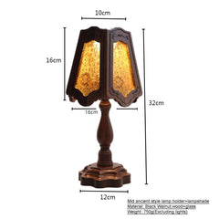 Black Walnut Wood Lamp with Amber Frosted Glass Shade