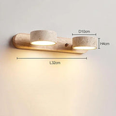 Wabi Sabi Wood and Stone Cylinder Wall Sconce Light Fixture