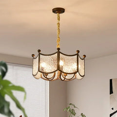 Brushed Gold Floral Pendant Light with Frosted Glass