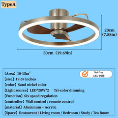 Brushed Nickel Ring Ceiling Fan Light Modern LED Chandelier