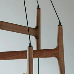 Modern Multi-Arm Wood and Glass Chandelier