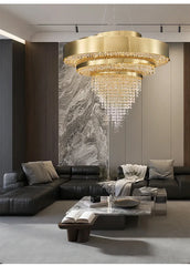 Tiered Crystal Waterfall Chandelier with Gold Finish Metal Frame