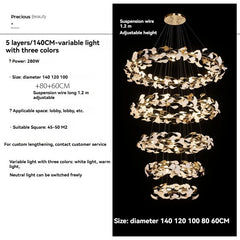 Gold Leaf Ring Pendant Light with White Accents Fixture