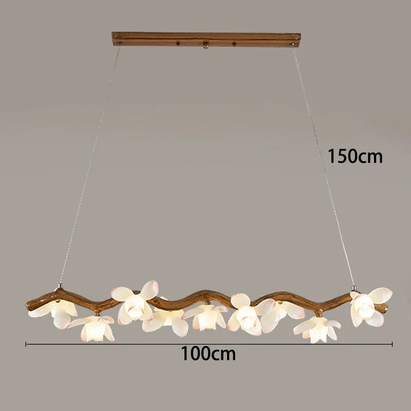 Decorative ceiling light fixture with floral design and measurements on a gray background