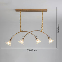 Gold Floral Branch Pendant Light Frosted Bell Shades & Leaf Accents