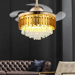 Modern ceiling fan with light fixture in a living room setting