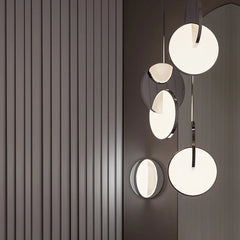 Polished Steel Geometric Pendant Light Fixture Floral Stems Glass