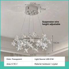 Crystal Floral Ring Chandelier Chrome Pendant Light