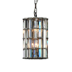 Gold Crystal Prism Faceted Pendant Chandelier with Chain