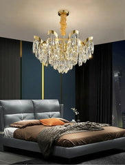 Gold Crystal Teardrop Cascading Chandelier Light