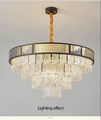 Tiered Faceted Crystal Waterfall Chandelier with Gold Accents