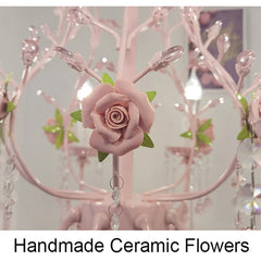 Pink Floral Rose Crystal Chandelier Pendant Light