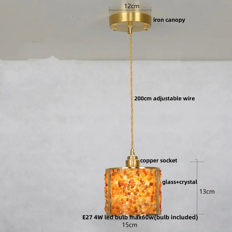 Pendant light with measurements on a white background