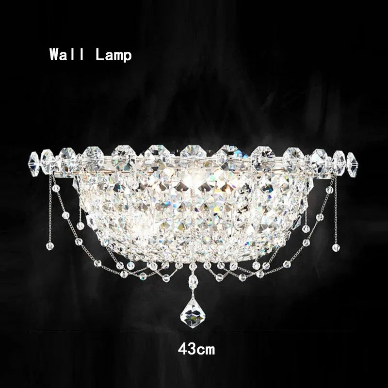 Decorative wall lamp with crystals and chains on a black background