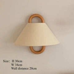 Pleated Fabric Cone Wall Sconce with Natural Wood Hoop Accents