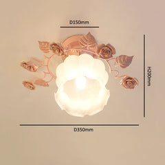Green Floral Rose Ceramic Semi-Flush Ceiling Light