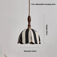 Striped Fabric Pendant Light with Wooden Accents