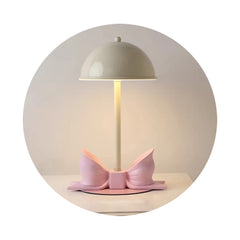 Dome Shade Bow Accent Table Lamp with LED Light - White & Pink