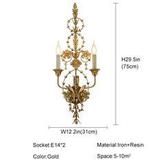 Decorative wall sconce with dimensions and specifications on a white background